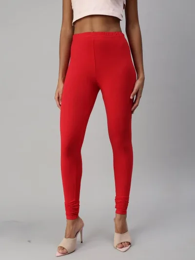 Cotton Lycra   Prisma Bottle Green Churidar Leggings.